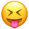 وجه بعينين مغلقتين ولسان متدلٍ