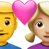 Пара з серцем-чоловік: без тону шкіри, жінка: середньо-світлий тон шкіри для Apple iOS 18.4