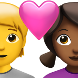Пара з серцем: людина, жінка, без тону шкіри, середньо-темний тон шкіри для Apple iOS 18.4