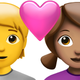 Пара з серцем: людина, жінка, без тону шкіри, середній тон шкіри для Apple iOS 18.4