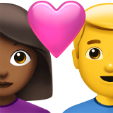 Пара з серцем-жінка: середньо-темний тон шкіри, чоловік: без тону шкіри для Apple iOS 18.4