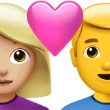 Пара з серцем-жінка: середньо-світлий тон шкіри, чоловік: без тону шкіри для Apple iOS 18.4