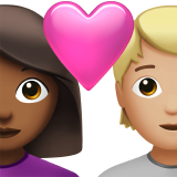 <p>Casal com Coração: Mulher, Pessoa, Tom de pele médio-escuro, Tom de pele médio-claro</p> para Apple iOS 18.4