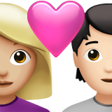 Пара з серцем: жінка, людина, середньо-світлий тон шкіри, світлий тон шкіри для Apple iOS 18.4