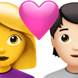 Пара з серцем: жінка, людина, без тону шкіри, світлий тон шкіри для Apple iOS 18.4