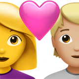 Пара з серцем: жінка, людина, без тону шкіри, середньо-світлий тон шкіри для Apple iOS 18.4