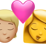 Поцілунок: людина, жінка, середньо-світлий тон шкіри, без тону шкіри для Apple iOS 18.4