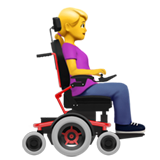 Женщина в моторизованной инвалидной коляске, смотрящая вправо для Apple iOS 18.4