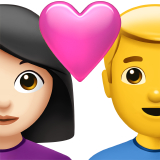 Casal com coração - Mulher: Tom de pele claro, Homem: Sem tom de pele para Apple iOS 26.4