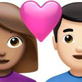 Cặp đôi với trái tim: phụ nữ, đàn ông, màu da trung bình, màu da sáng cho Apple iOS 26.4