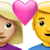 Casal com coração - Mulher: Tom de pele médio-claro, Homem: Sem tom de pele para Apple iOS 26.4