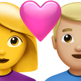 Casal com coração - Mulher: Sem tom de pele, Homem: Tom de pele médio-claro para Apple iOS 26.4
