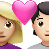 Casal com coração: mulher, pessoa, tom de pele médio-claro, tom de pele claro para Apple iOS 26.4