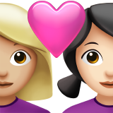 Couple with Heart: Woman, Woman, Medium-Light Skin Tone, Light Skin Tone for Apple iOS 26.4