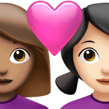 Pasangan dengan hati: wanita, wanita, warna kulit sedang, warna kulit cerah untuk Apple iOS 26.4