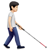 Persoon met witte stok naar rechts kijkend: lichte huidskleur voor Apple iOS 26.4