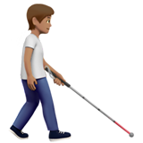 Pessoa com bengala branca voltada para a direita: tom de pele médio para Apple iOS 26.4