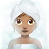 Kobieta w zaparowanym pomieszczeniu: karnacja średnia dla Apple iOS 26.4