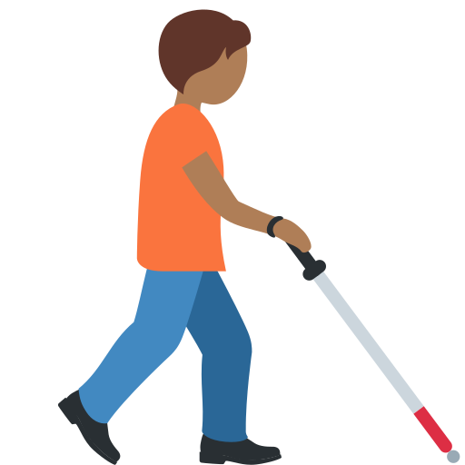 Person with White Cane Facing Right: Medium-Dark Skin Tone
