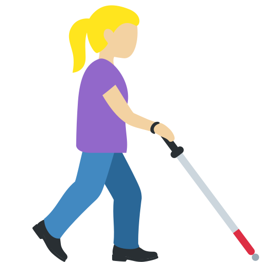 Woman with White Cane Facing Right: Medium-Light Skin Tone