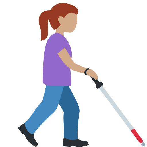 Woman with White Cane Facing Right: Medium Skin Tone