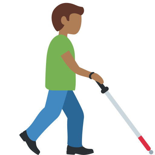 Man with White Cane Facing Right: Medium-Dark Skin Tone Man with White Cane Facing Right: Medium-Dark Skin Tone