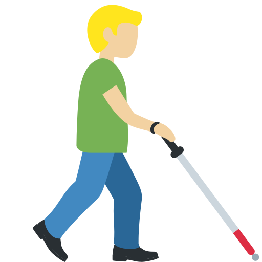 Man with White Cane Facing Right: Medium-Light Skin Tone Man with White Cane Facing Right: Medium-Light Skin Tone