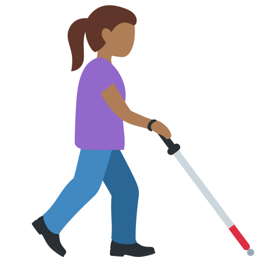 Woman with White Cane Facing Right: Medium-Dark Skin Tone Woman with White Cane Facing Right: Medium-Dark Skin Tone