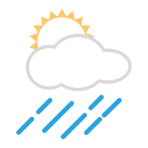 Sol bakom moln med regn