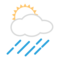 Sol bakom moln med regn