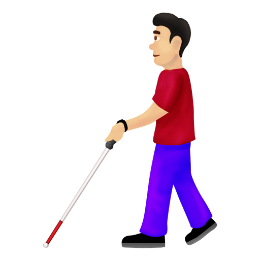 白い杖をついた男性：薄い肌色