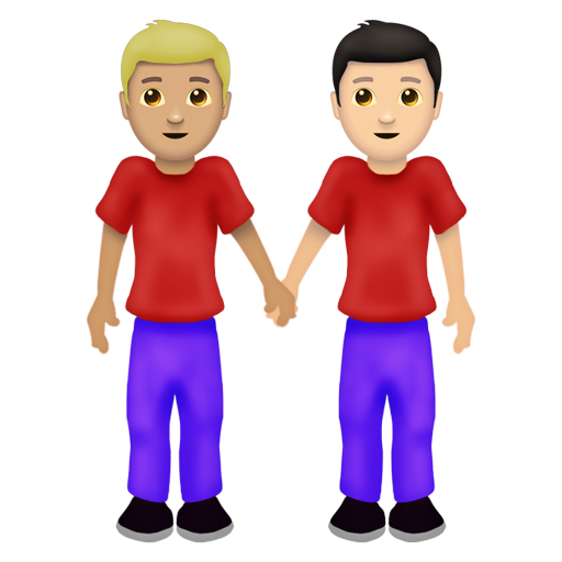 手をつなぐ男性：やや薄い肌色、薄い肌色