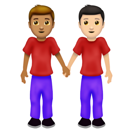 手をつなぐ男性：中間の肌色、薄い肌色