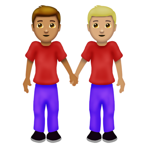 手をつなぐ男性：中間の肌色、やや薄い肌色