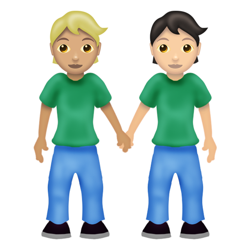 手をつなぐ2人：やや薄い肌色、薄い肌色