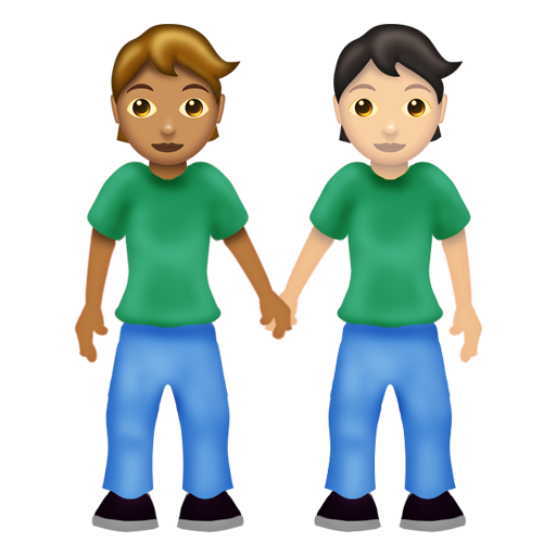 手をつなぐ2人：中間の肌色、薄い肌色