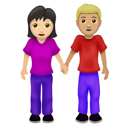 手をつなぐ男女：薄い肌色、やや薄い肌色
