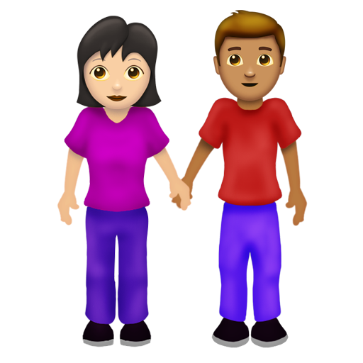 手をつなぐ男女：薄い肌色、中間の肌色