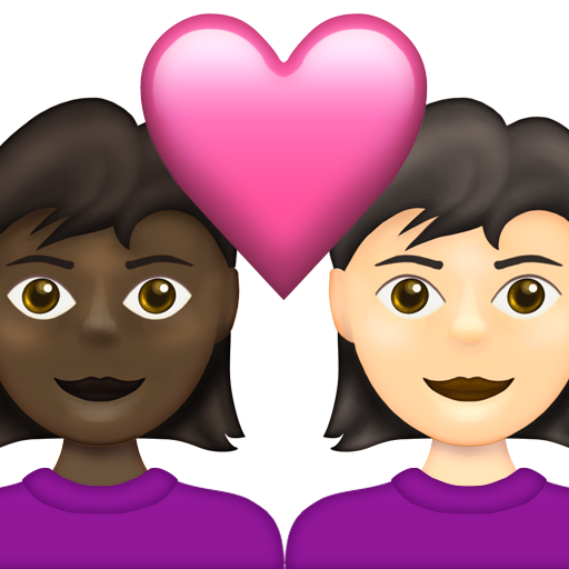 Couple with Heart: Woman, Woman, Dark Skin Tone, Light Skin Tone