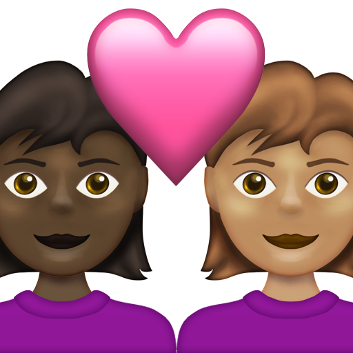 Couple with Heart: Woman, Woman, Dark Skin Tone, Medium Skin Tone