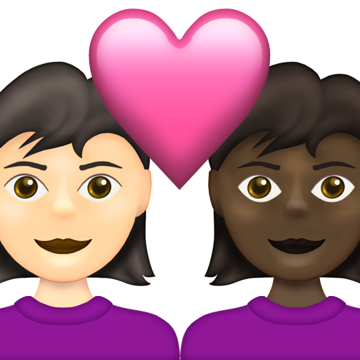 Couple with Heart: Woman, Woman, Light Skin Tone, Dark Skin Tone