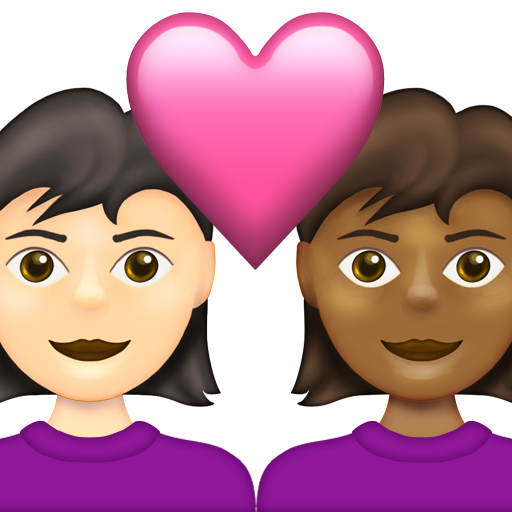 Couple with Heart: Woman, Woman, Light Skin Tone, Medium-Dark Skin Tone