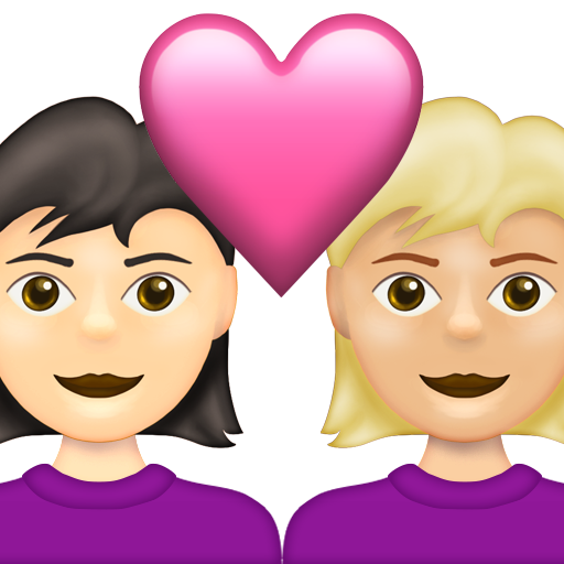 Couple with Heart: Woman, Woman, Light Skin Tone, Medium-Light Skin Tone
