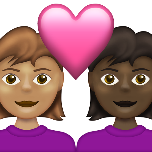 Couple with Heart: Woman, Woman, Medium Skin Tone, Dark Skin Tone