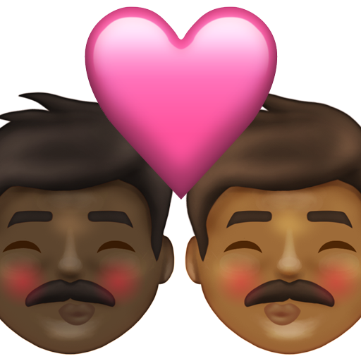 Kiss: Man, Man, Dark Skin Tone, Medium-Dark Skin Tone
