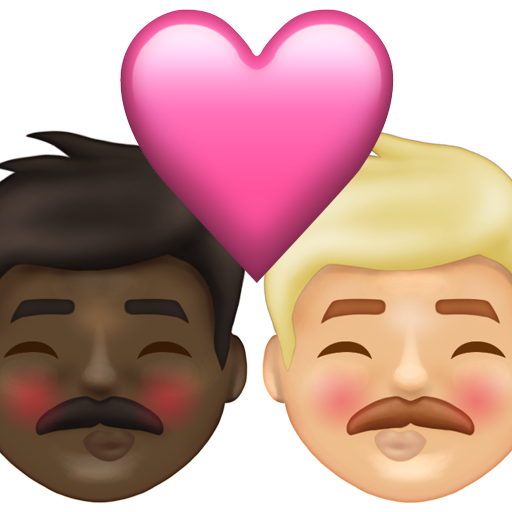 Kiss: Man, Man, Dark Skin Tone, Medium-Light Skin Tone