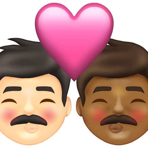 Kiss: Man, Man, Light Skin Tone, Medium-Dark Skin Tone