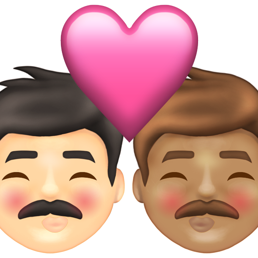 Kiss: Man, Man, Light Skin Tone, Medium Skin Tone