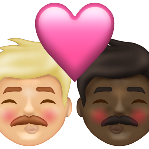 Kiss: Man, Man, Medium-Light Skin Tone, Dark Skin Tone