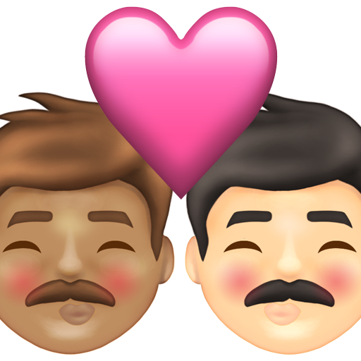 Kiss: Man, Man, Medium Skin Tone, Light Skin Tone